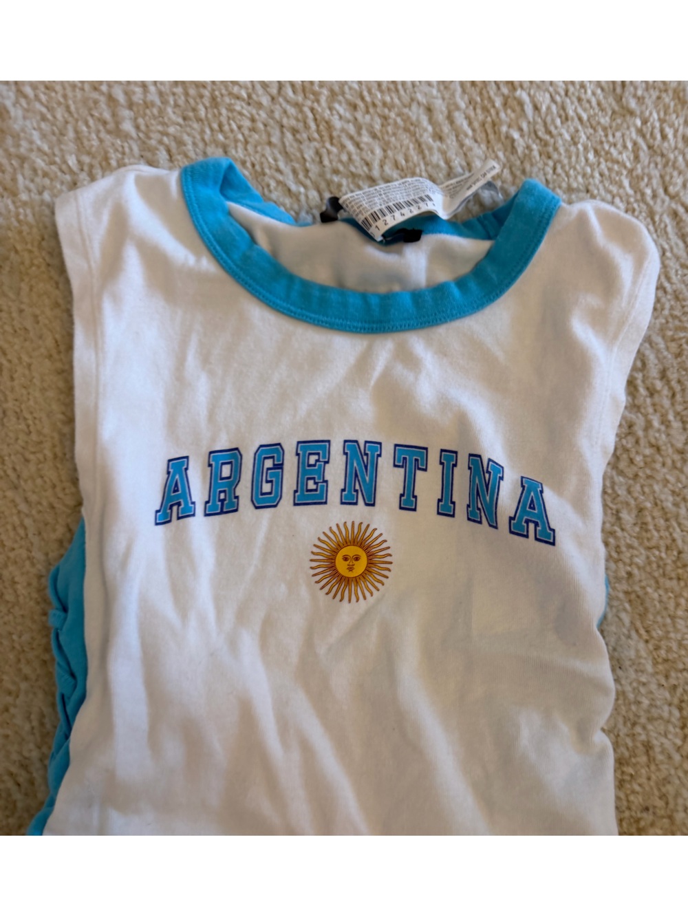 Forever 21 White and Aqua "Argentina" Graphic Tank Top